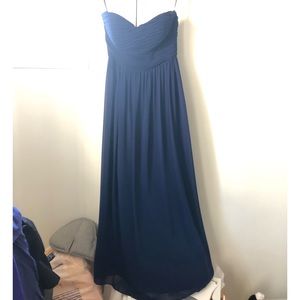 Long Navy blue chiffon bridesmaid dress